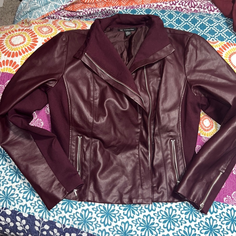 INC Faux Leather burgundy/Wine Jacket Size L